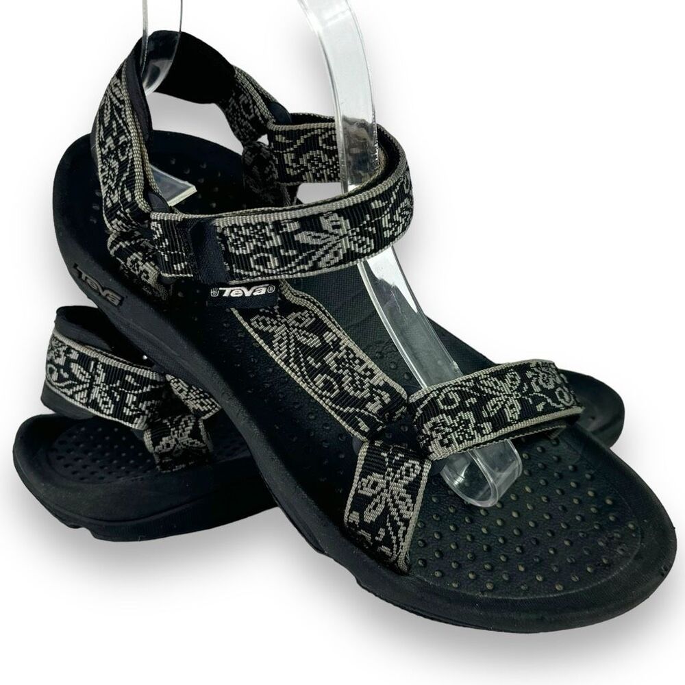 Teva 6577 Hurricane Sport Hiking Sandals Black Gray Butterfly Floral Women’s 7